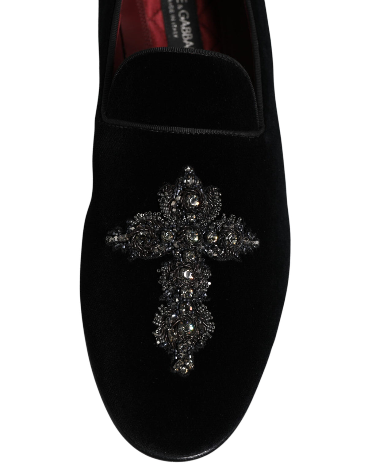 Black Velvet Embellished Loafer Slip On Shoes