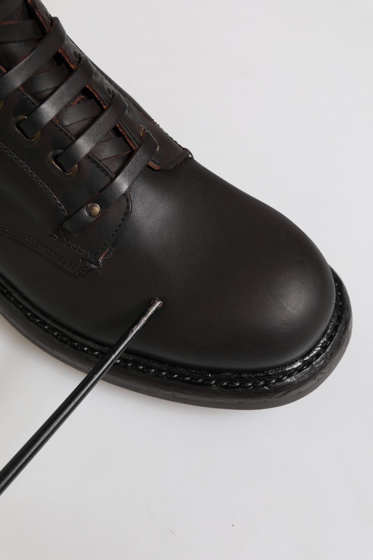 Dark Brown Leather Lace Up Mid Calf Boots Shoes