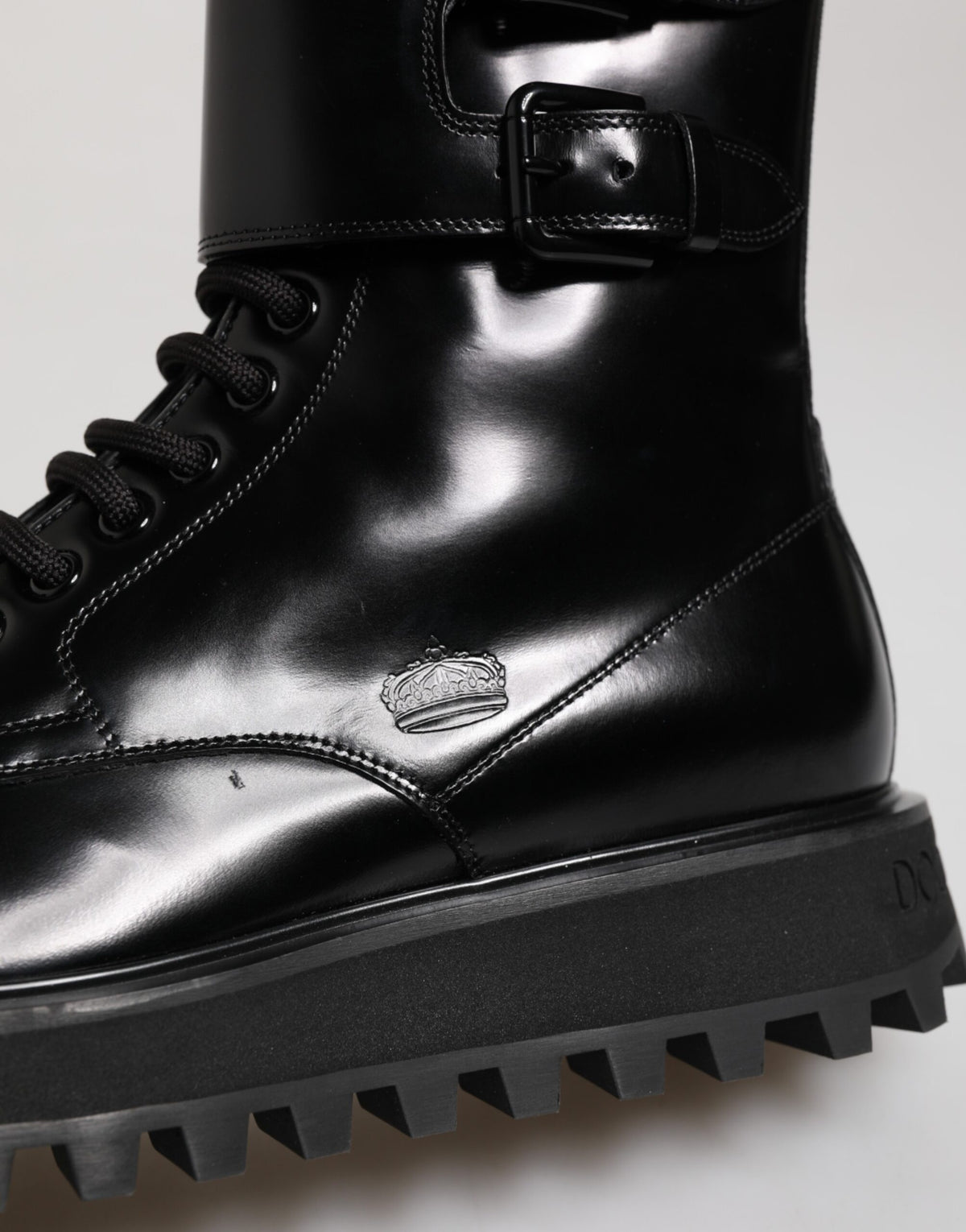 Black Leather Lace Up Mid Calf Boots Shoes