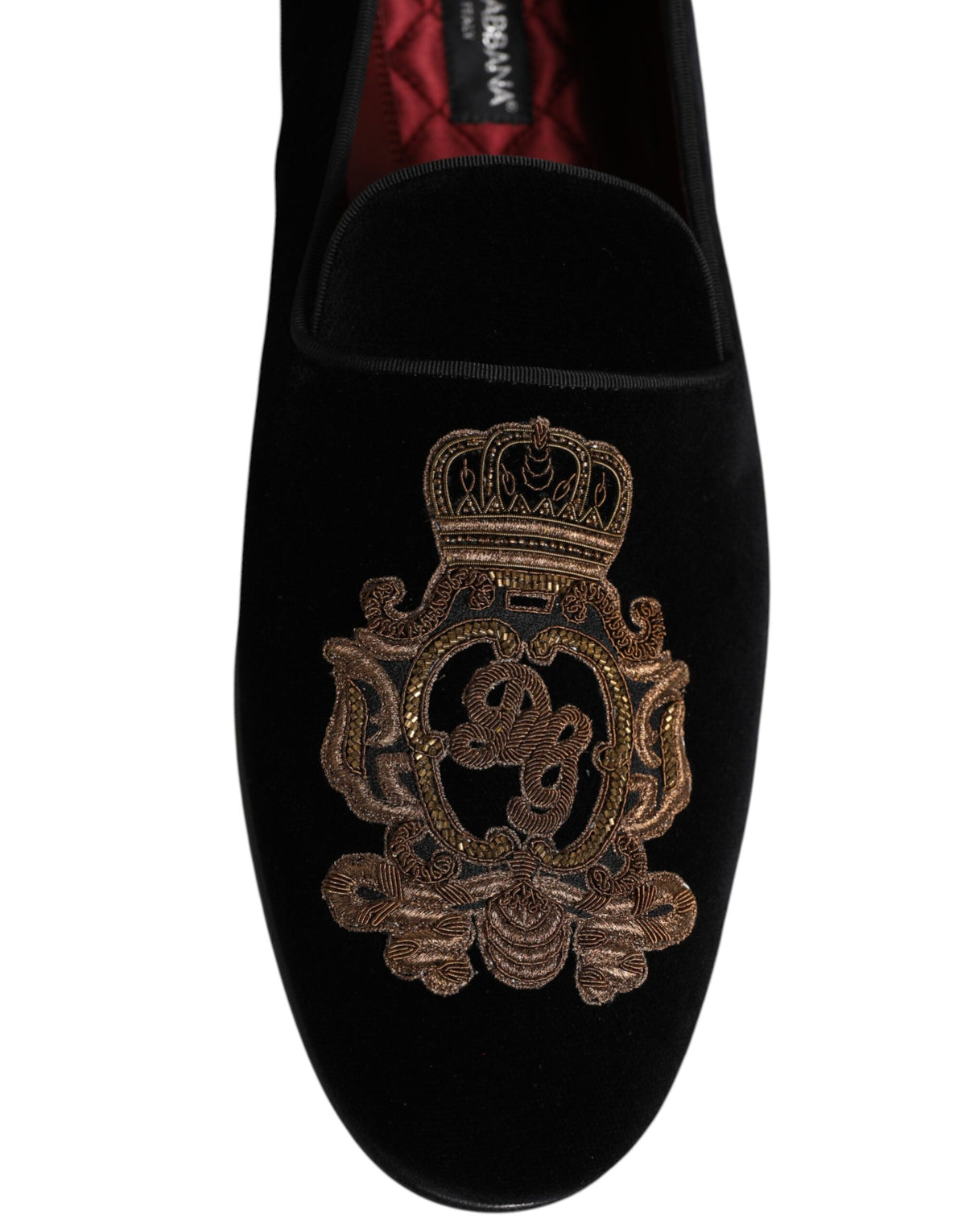 Black Velvet Gold Crown Mens Loafers Shoes