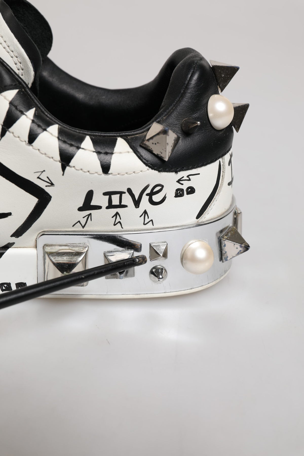 Black White Studded Low Top Sneakers Shoes