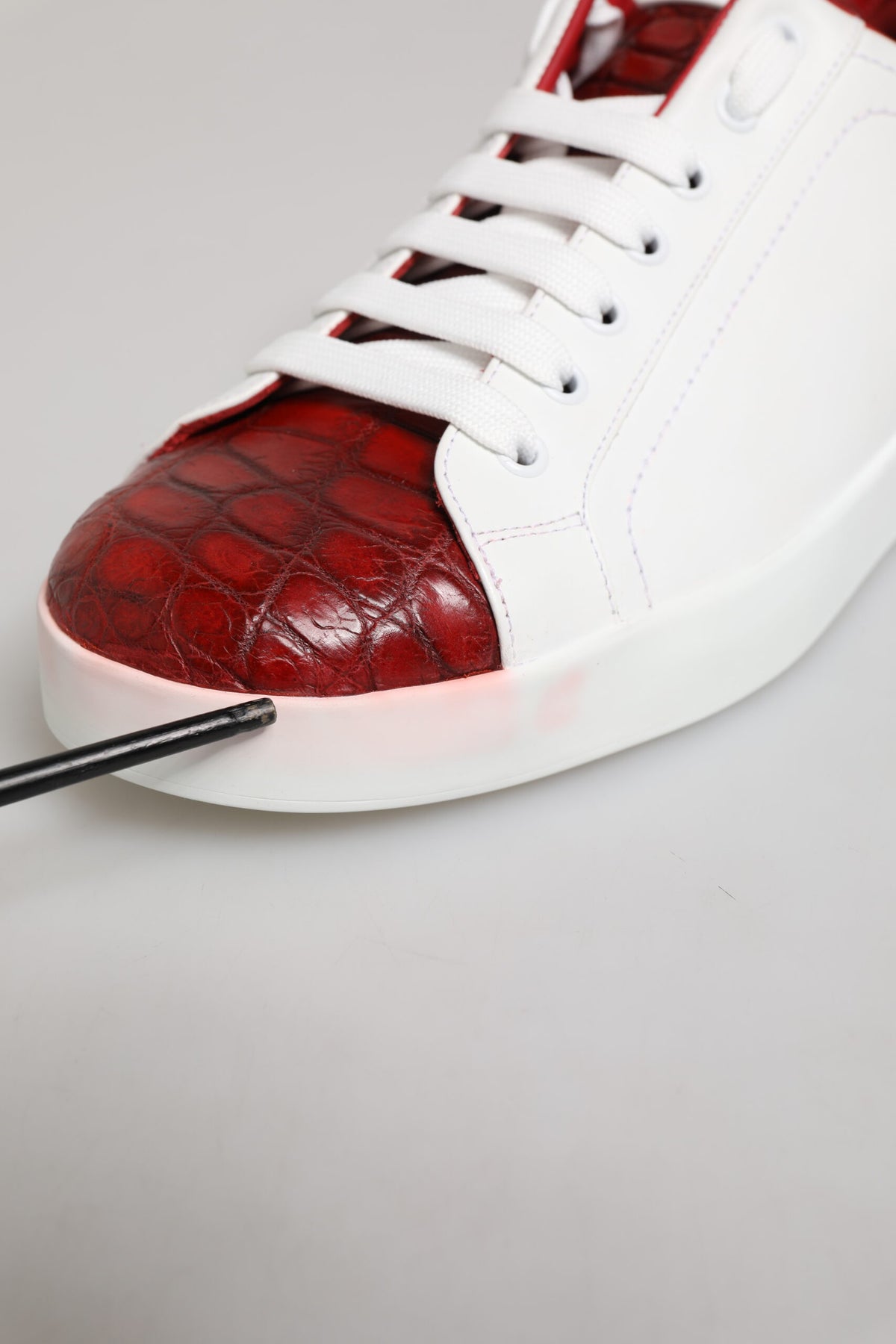 White Red Leather Lace Up Sneakers Shoes