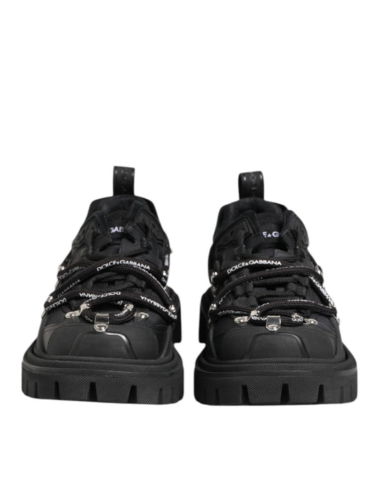 Black Low Top Lace Up Trekking Sneakers Shoes