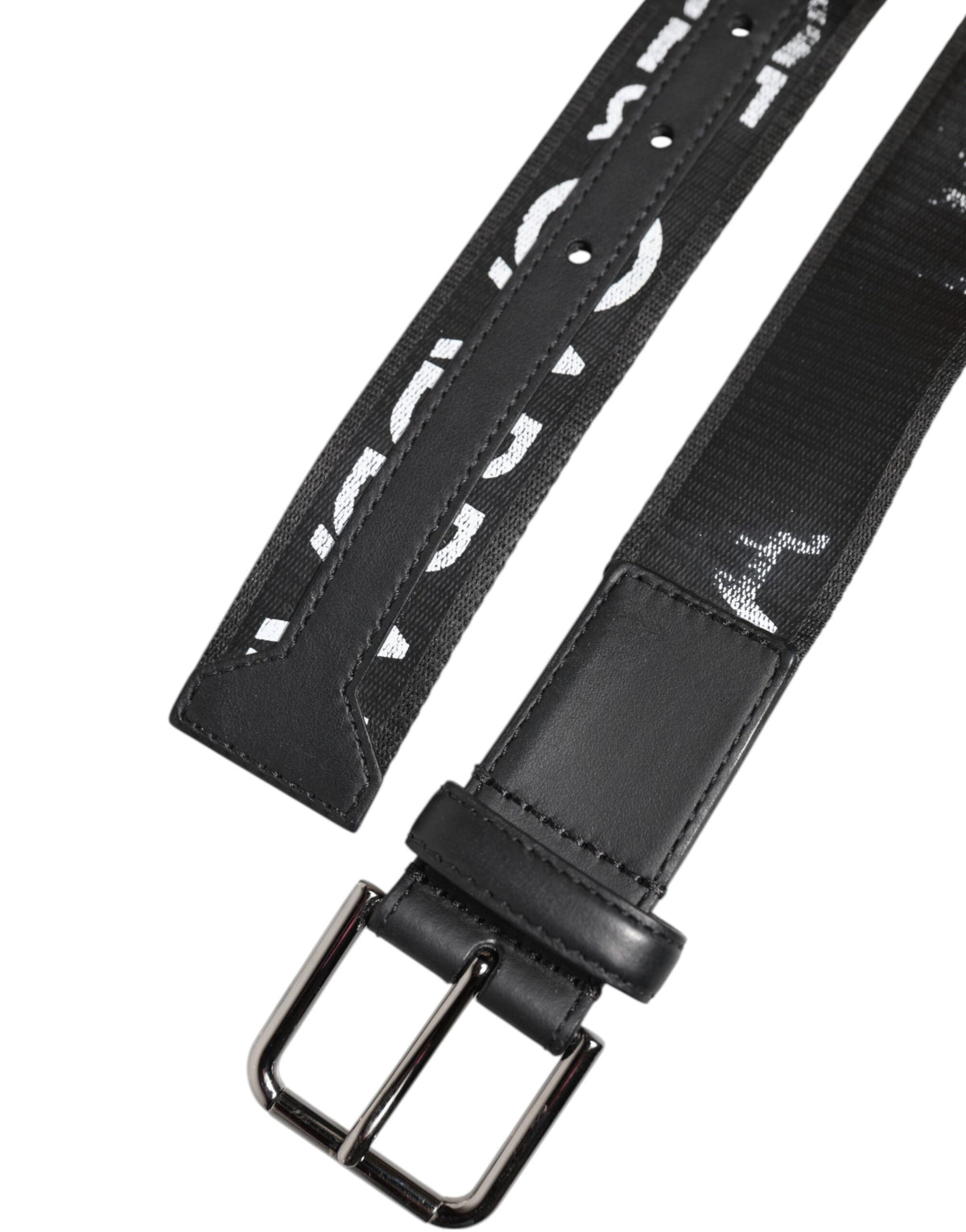 Black Polyester Leather Metal Buckle Belt