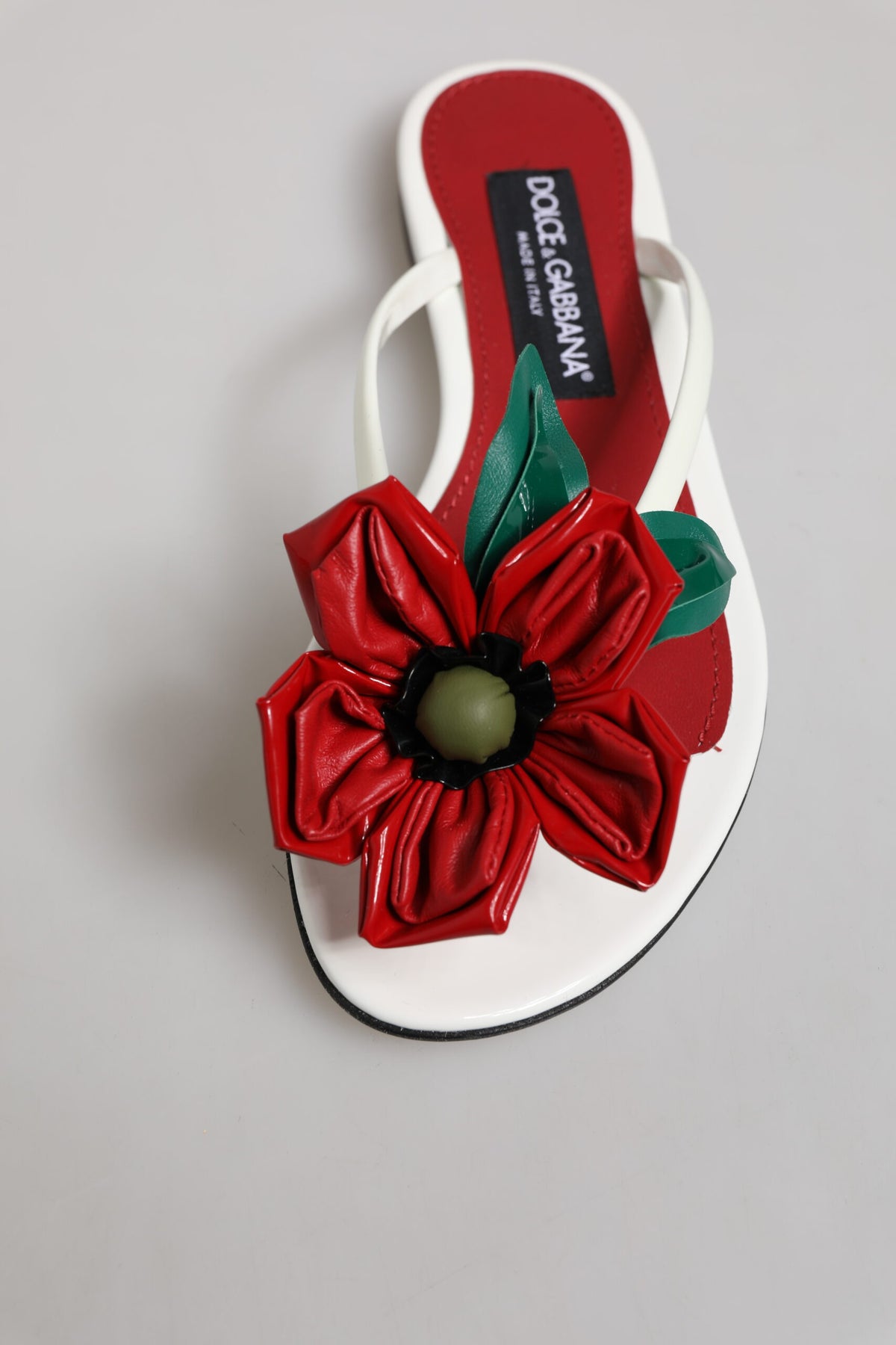 Red White KEIRA Flower Leather Sandals Shoes