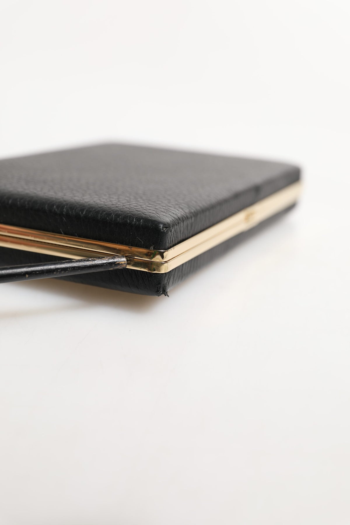 Black Leather Gold Frame Clutch Evening Party Purse Bag