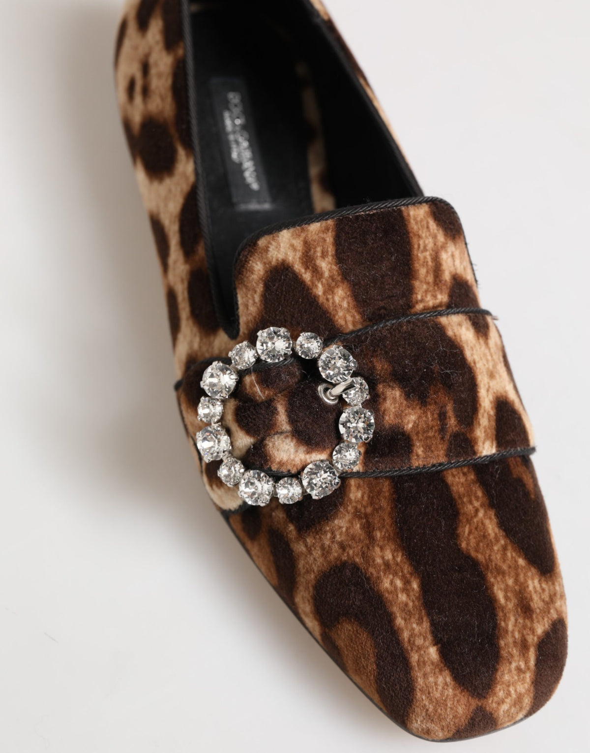 Brown Leopard Print Crystals Loafers Flats Shoes