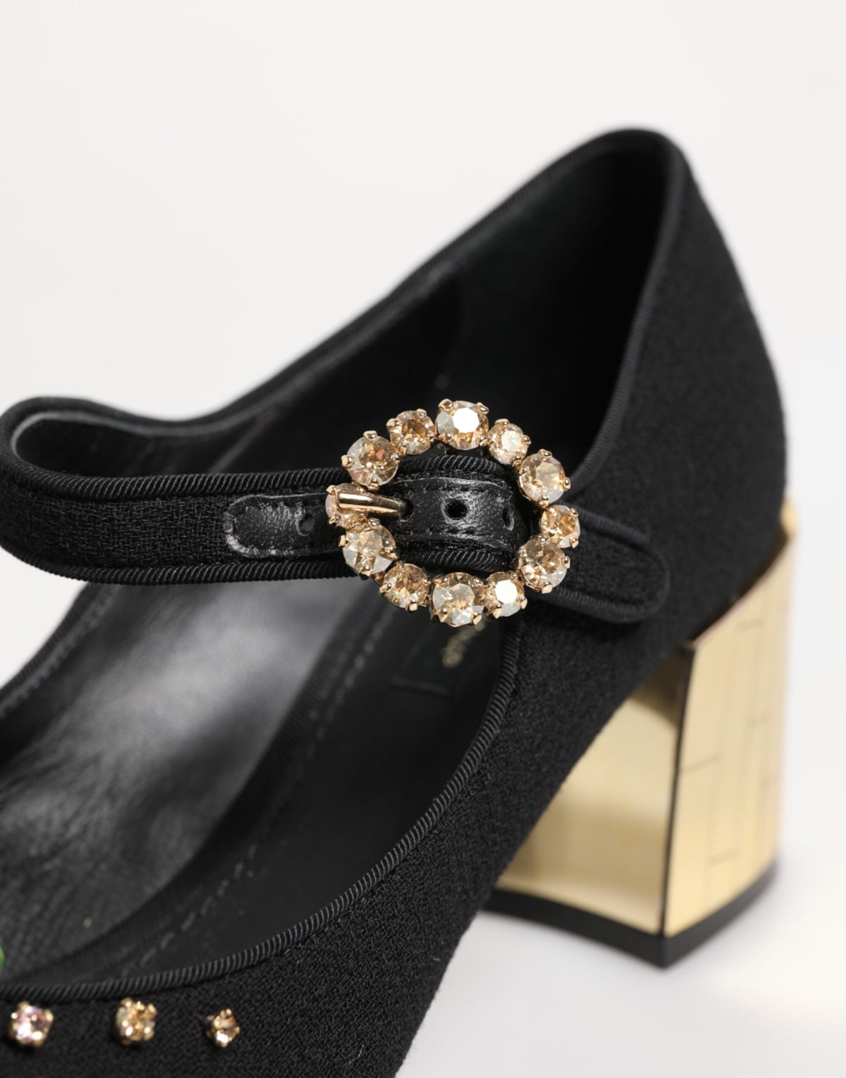 Black Flower Crystal Embellished Mary Jane Shoes