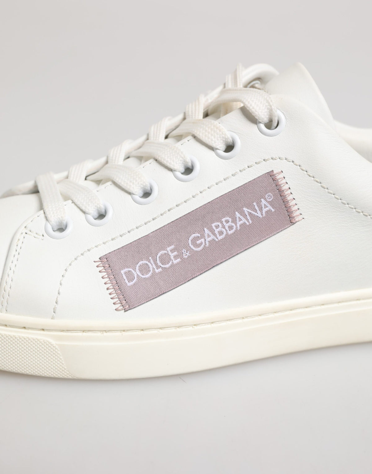 White Pink Leather Low Top Sneakers Shoes