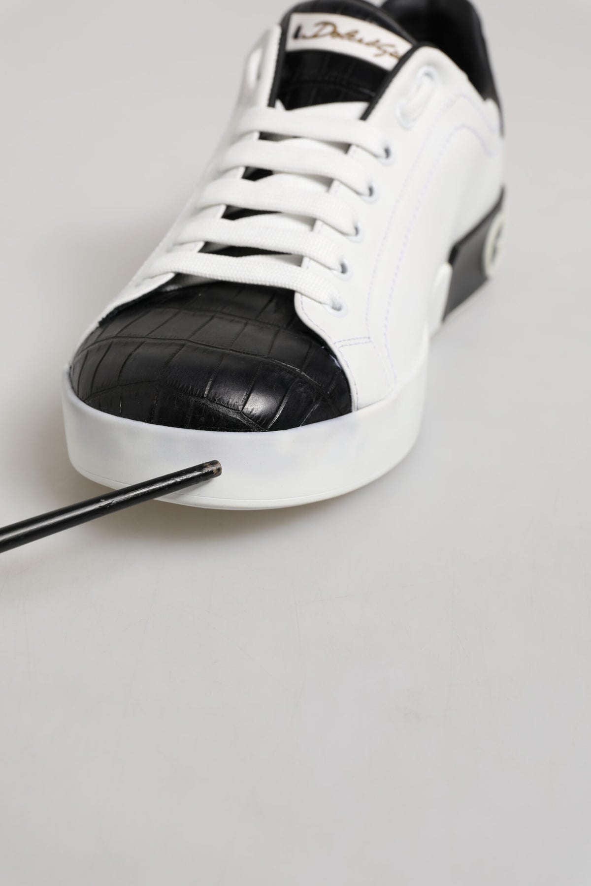 White Black Leather Portofino Sneaker Shoes