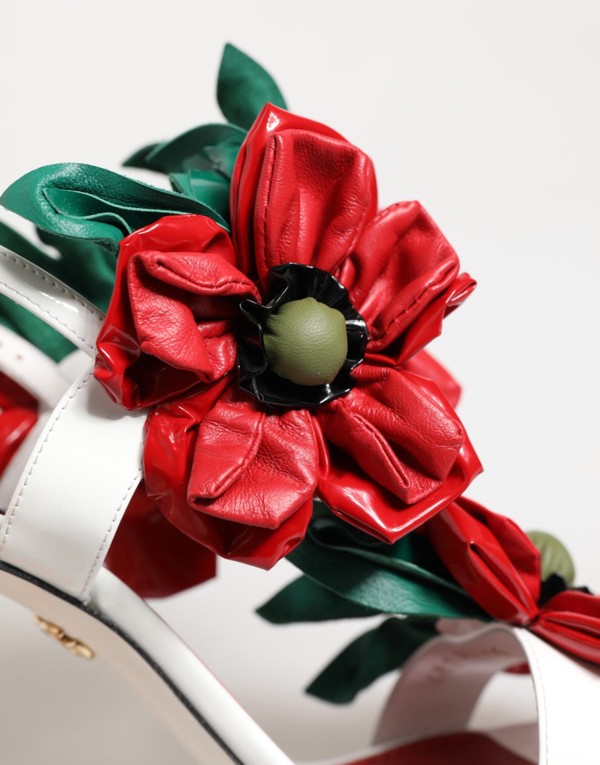 White Red Floral Detailing Sandals Shoes
