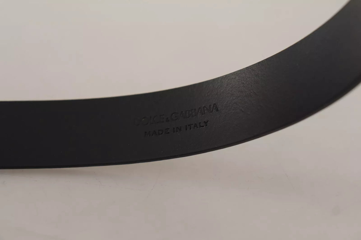 Calf Leather Silver Tone Black Metal Buckle Belt