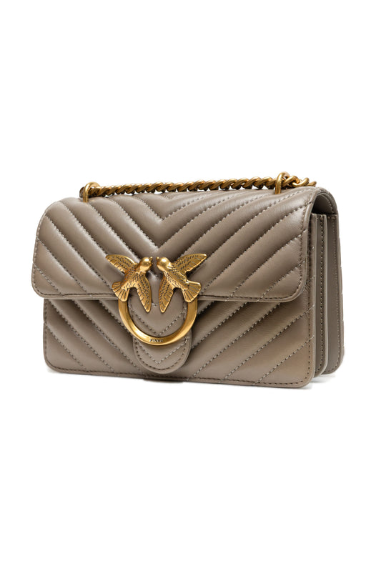 Grey Leather Love One Mini Shoulder Bag