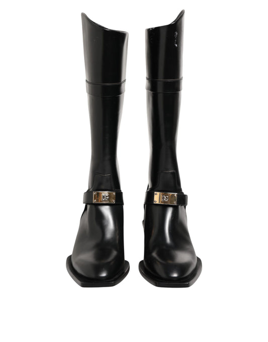 Black Logo Plaque Over The Calf Boots Shoes
