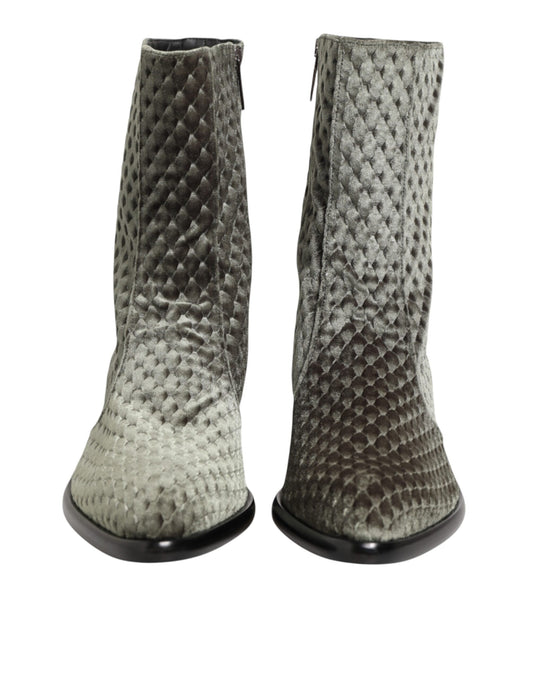 Gray Cotton Velvet Mid Calf Short Boots Shoes