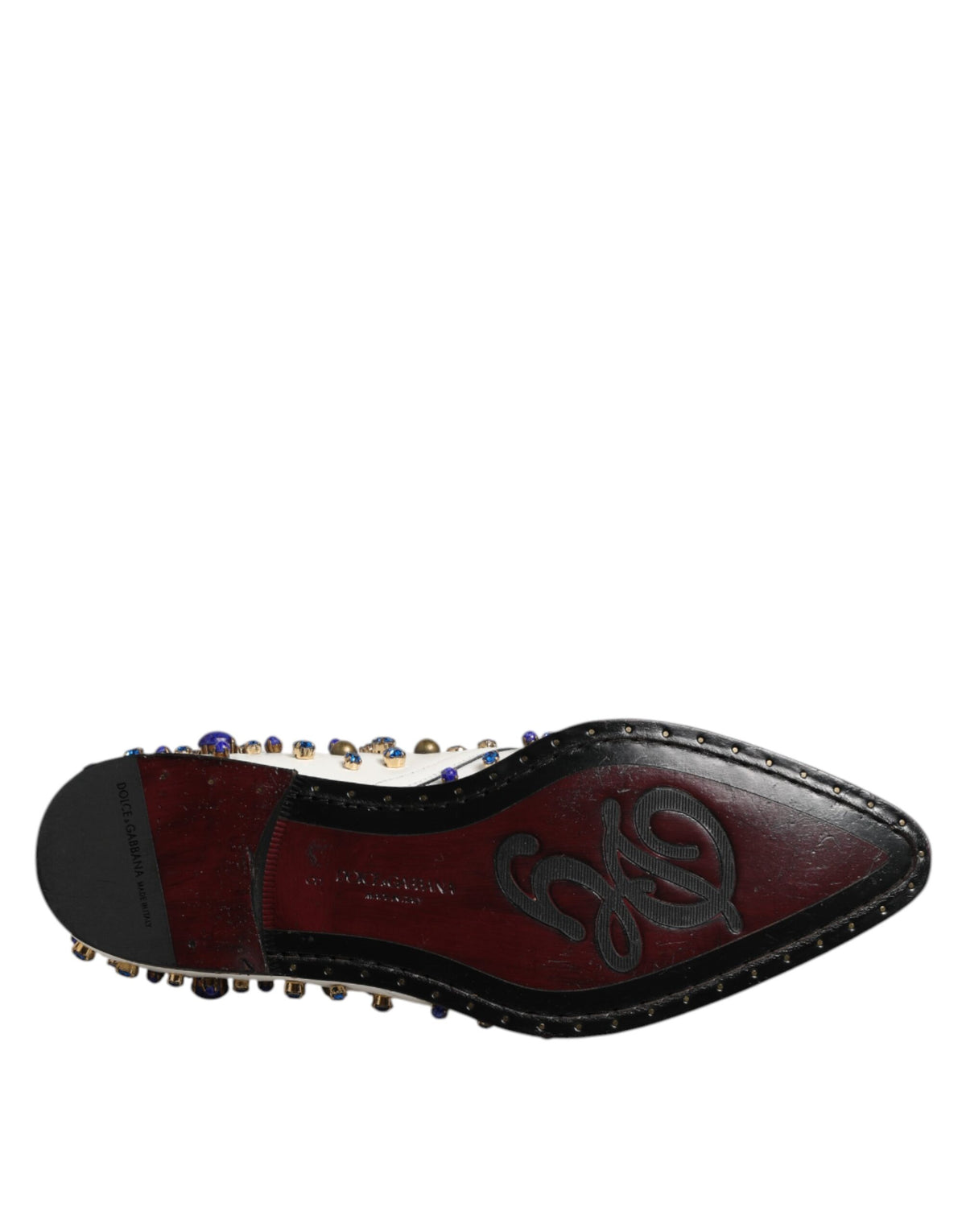 White Leather Crystals Embellished Dress Shoes