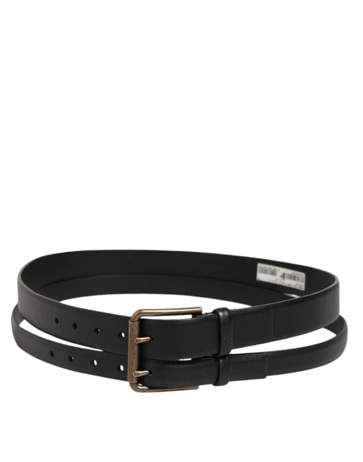 Black Double Strap Leather Brass Buckle Belt