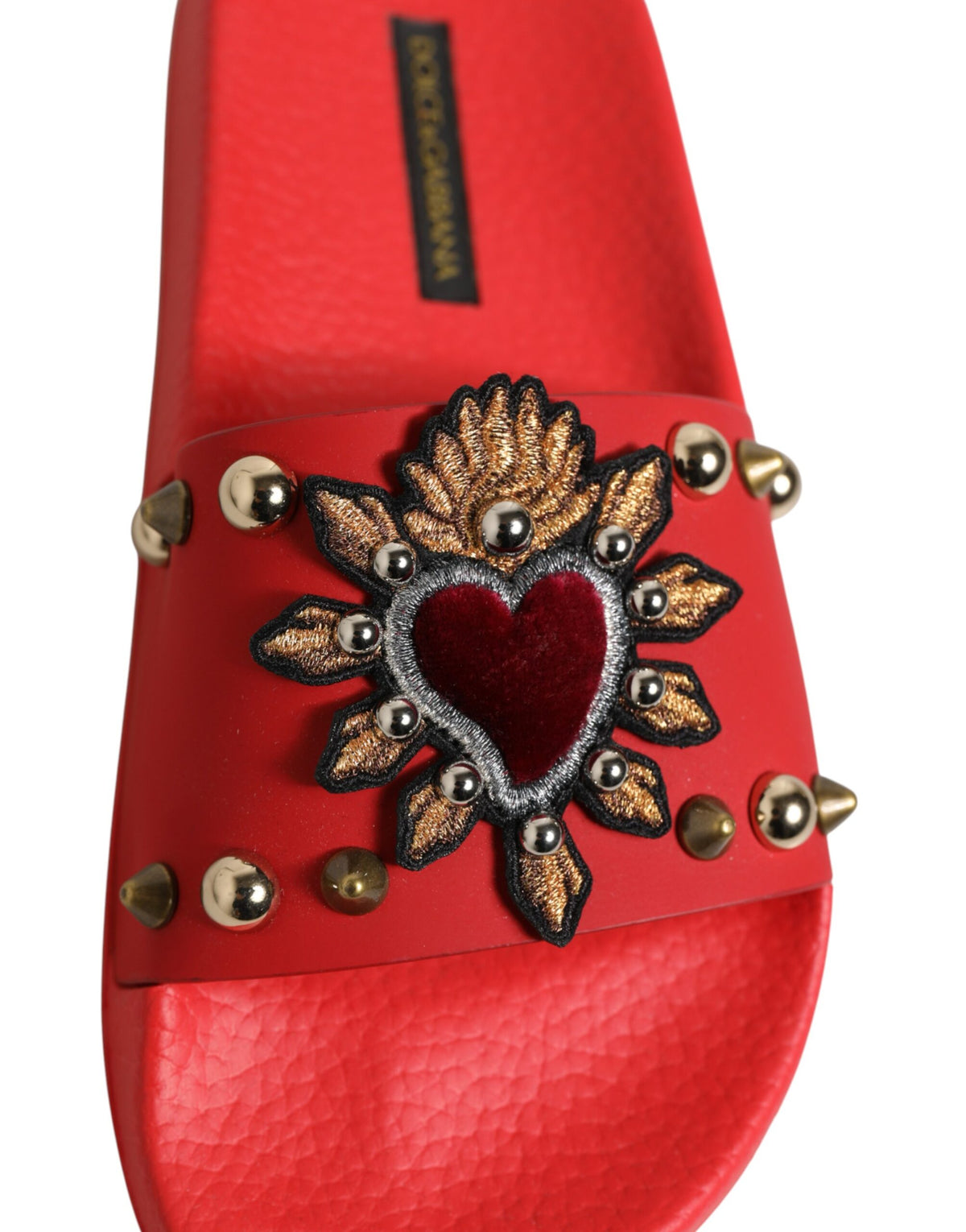 Red Sacred Heart Stud Slides Beachwear Shoes