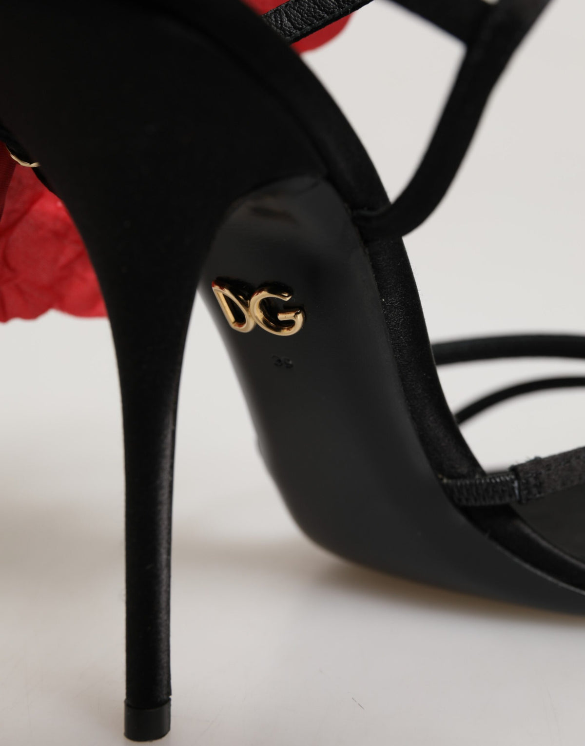 Black Leather Strappy Flower Heels Sandals Shoes