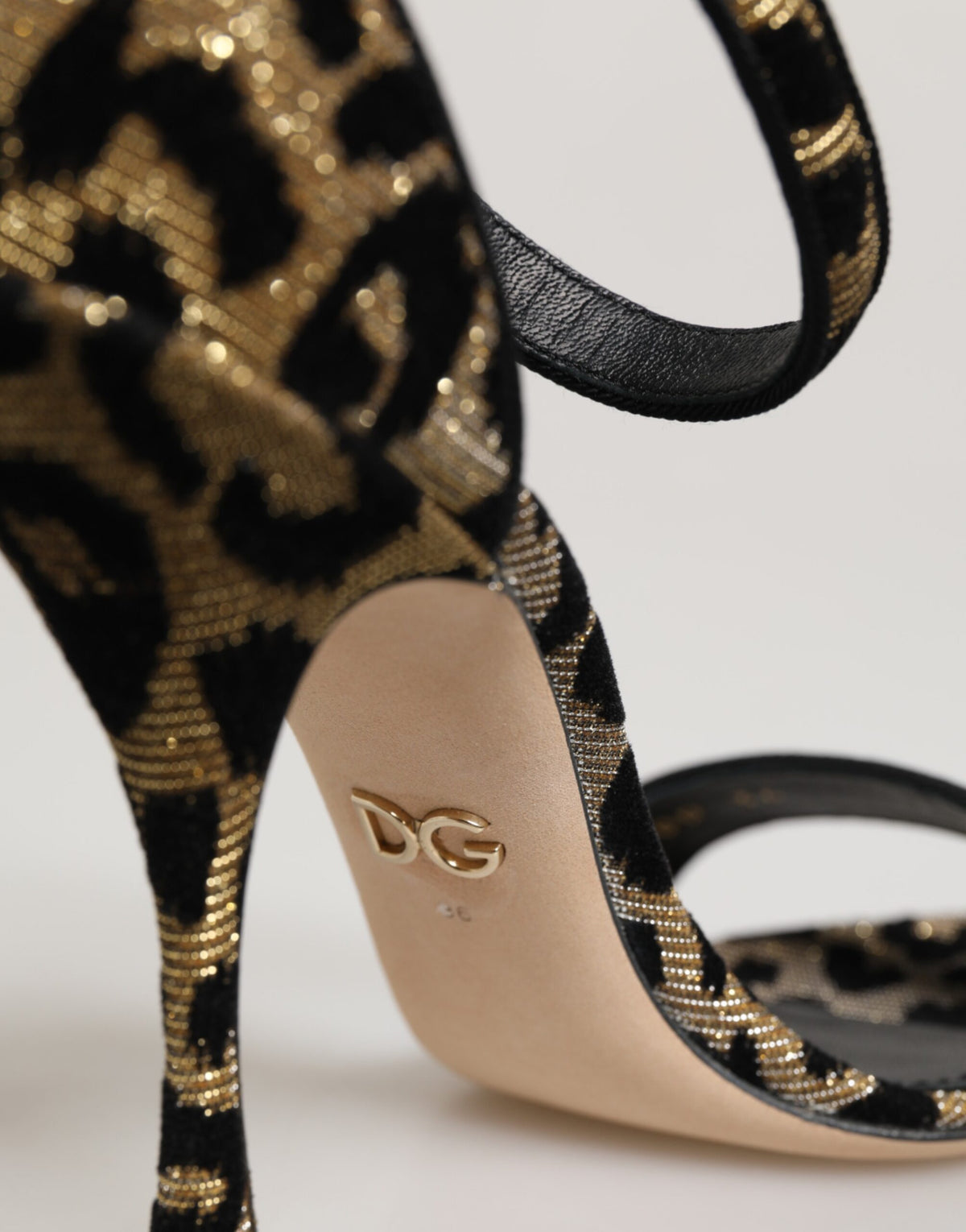 Gold Leopard Ankle Strap Heels Sandals Shoes