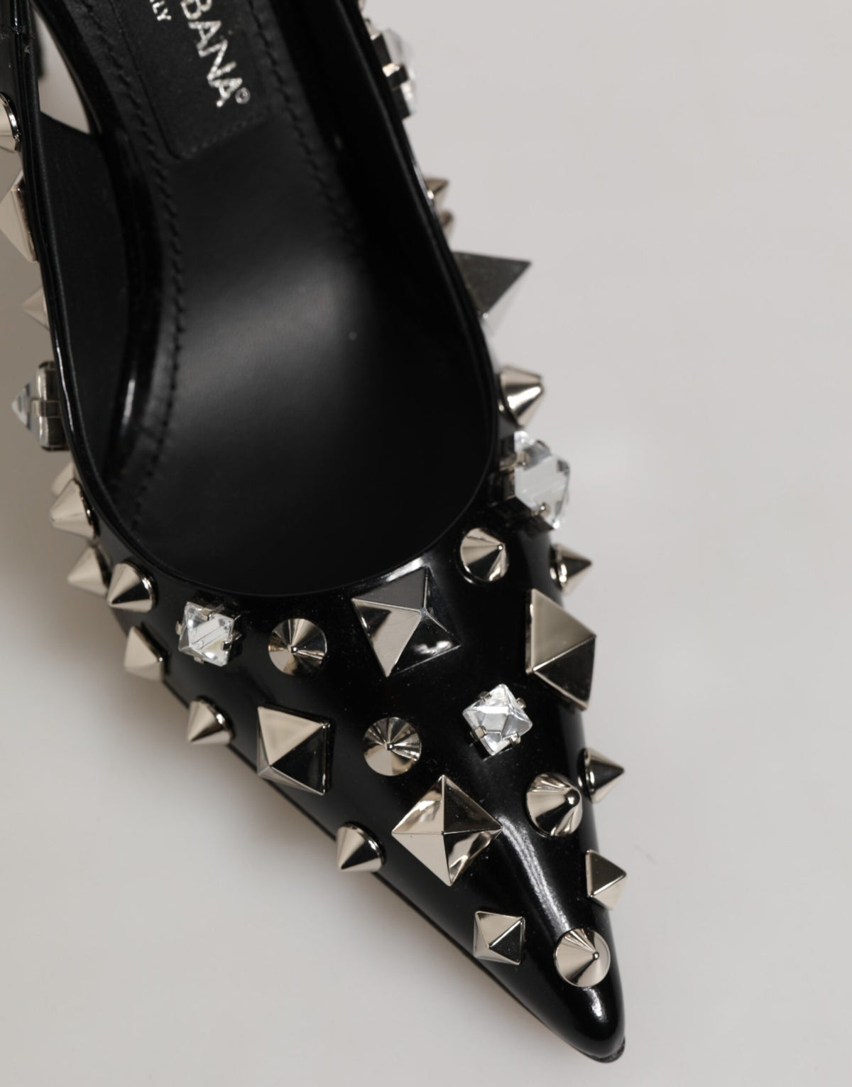 Black Studded Leather Heels Slingbacks Shoes