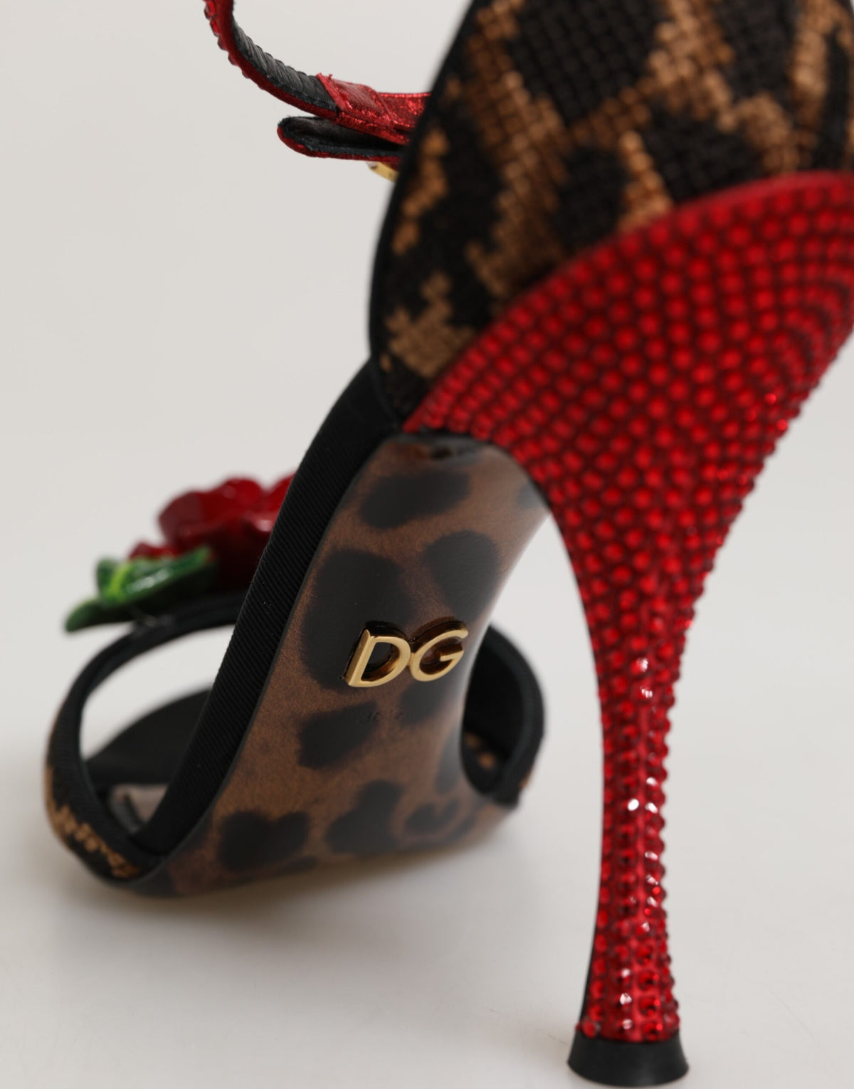 Brown Leopard Crystal Roses Sandals Shoes