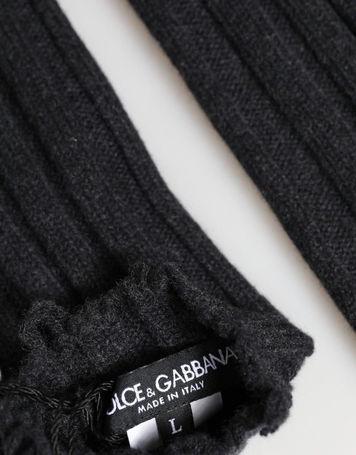 Dark Gray Virgin Wool Knitted Fingerless Gloves