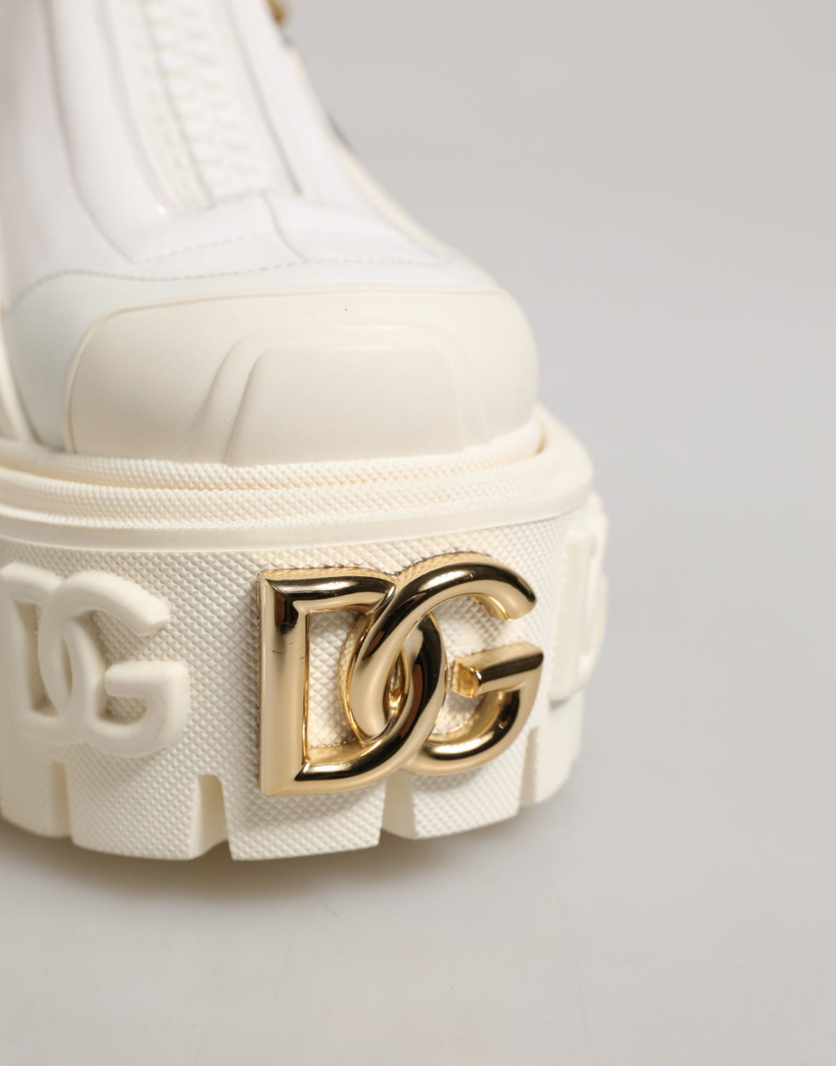 White Leather Rubber Logo Ankle Boots Shoes