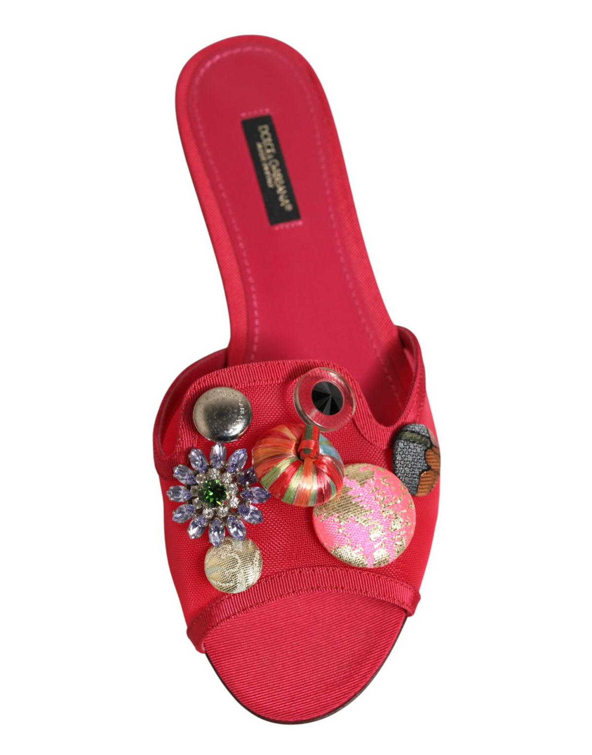 Red Embellished Flats Slip On Sandals Shoes