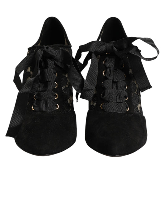 Black Floral High Heels LACE-UPS Pumps Shoes