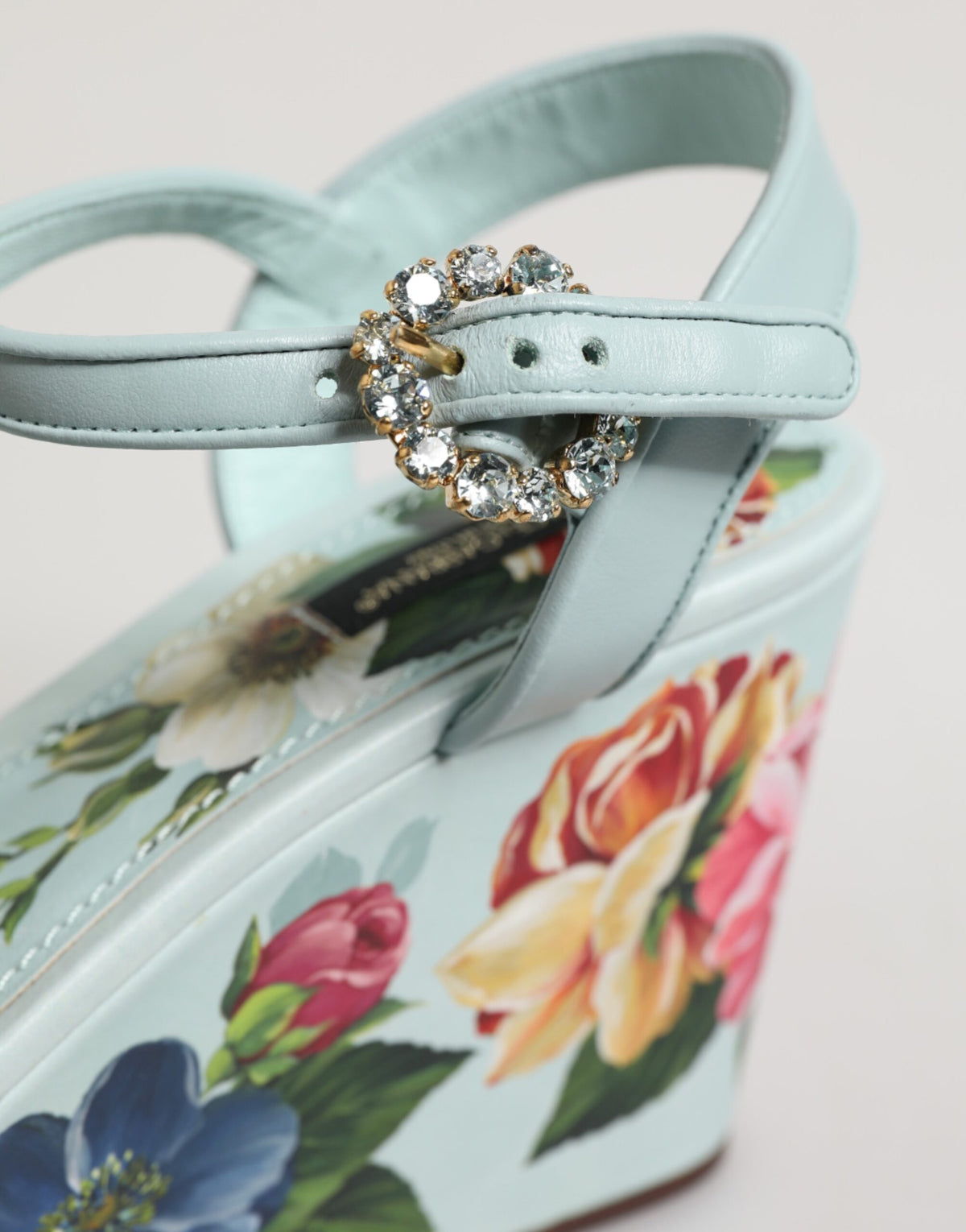 Green Floral Ankle Strap Wedge Sandals Shoes