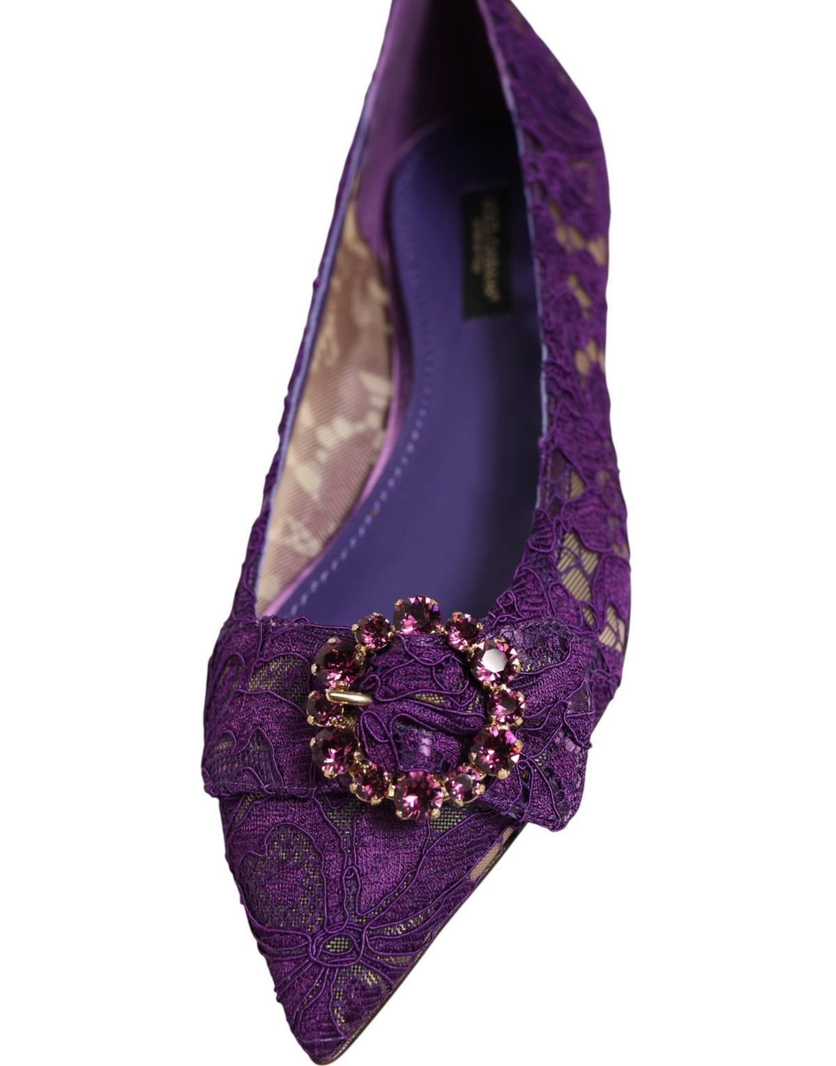 Purple Taormina Lace Crystals Flats Shoes
