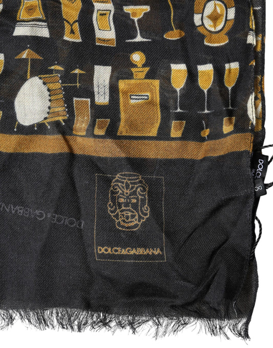 Black Jazz Club Print Neck Wrap Shawl Scarf