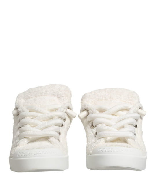 White Faux Shearling Low Top Sneakers  Shoes