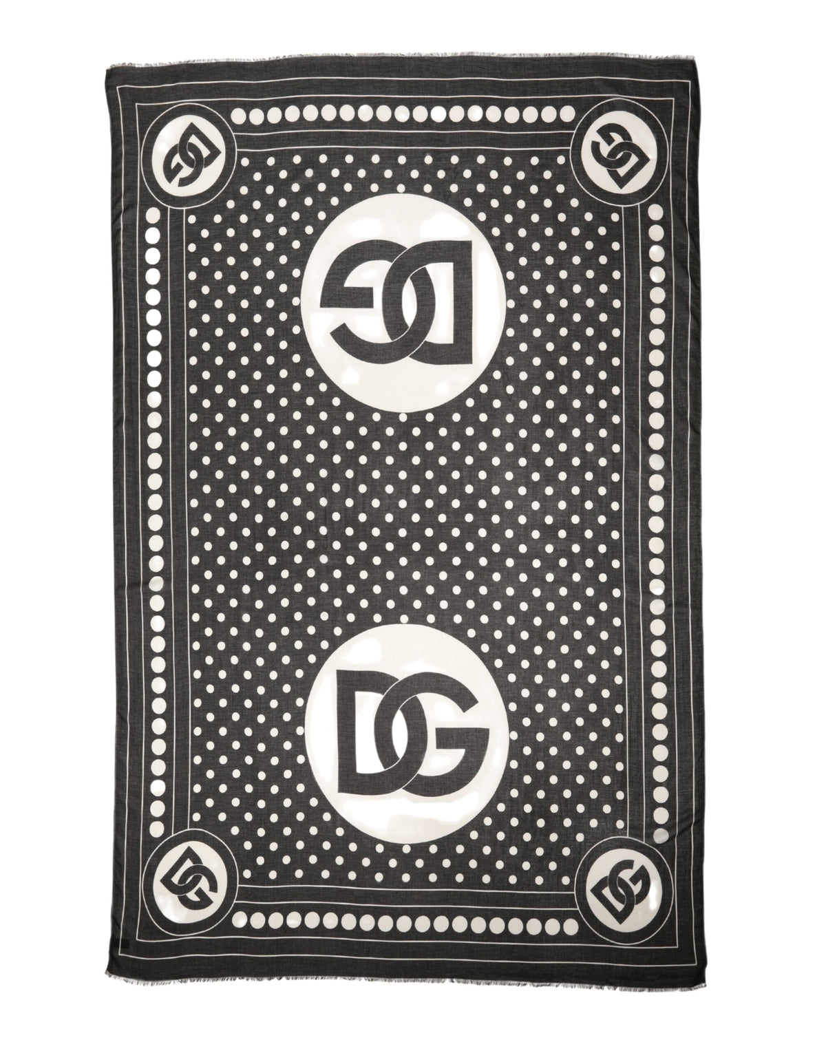 Black White Polka Dot Logo Stole Wrap 188cm x 116cm Scarf