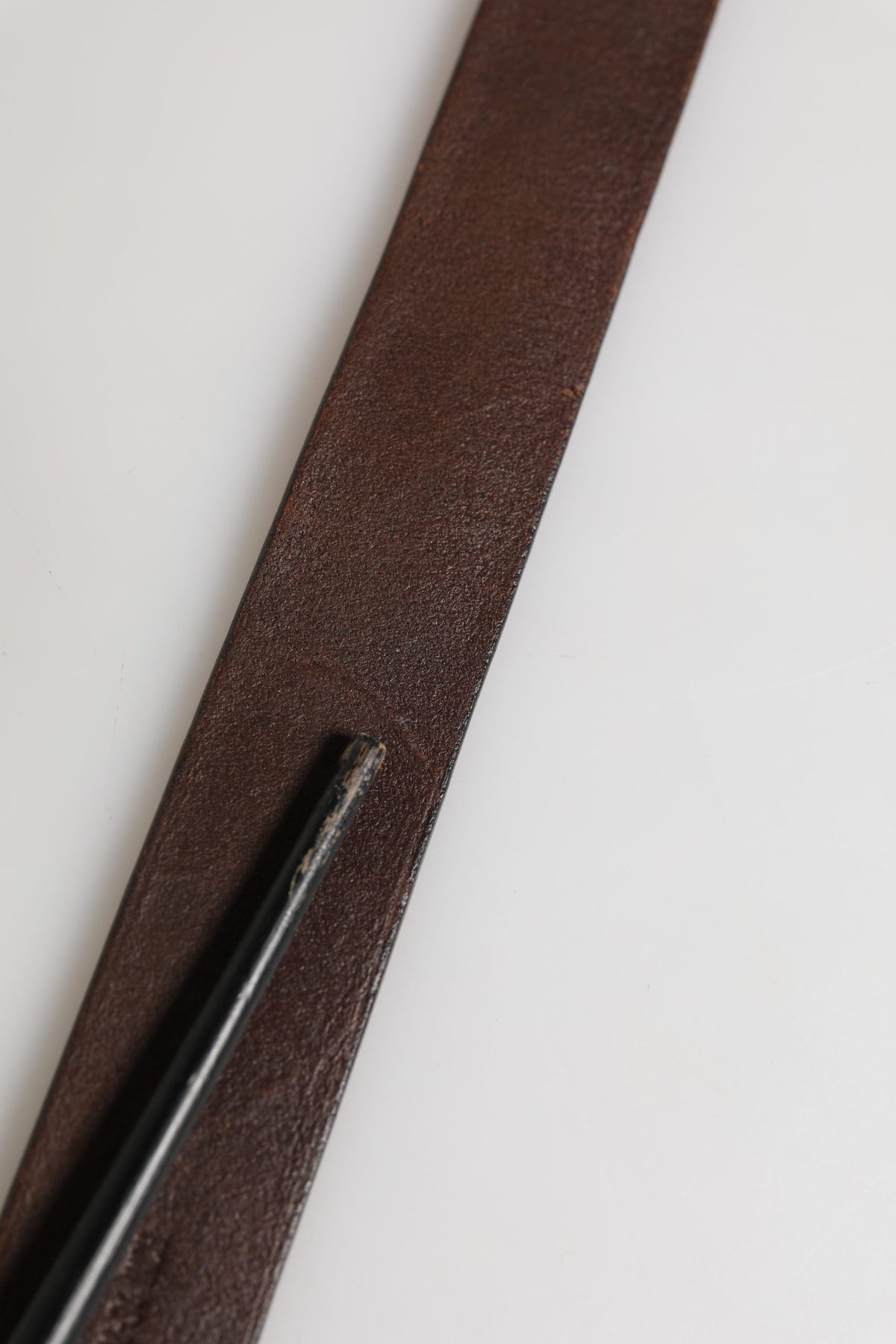 Men Brown Calf Leather Logo Metal Buckle Belt