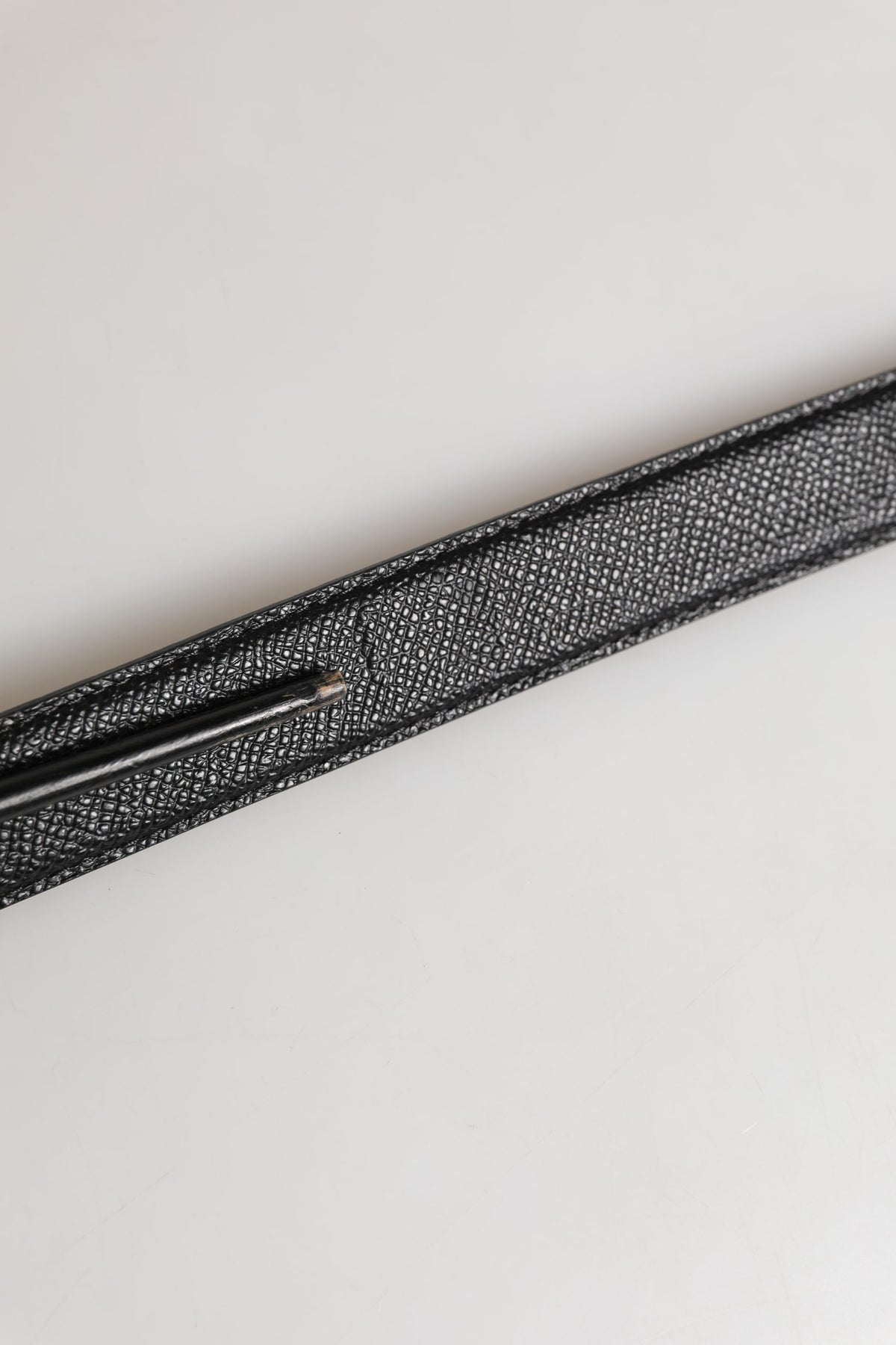 Men Black Calf Leather Logo Metal Buckle Belt