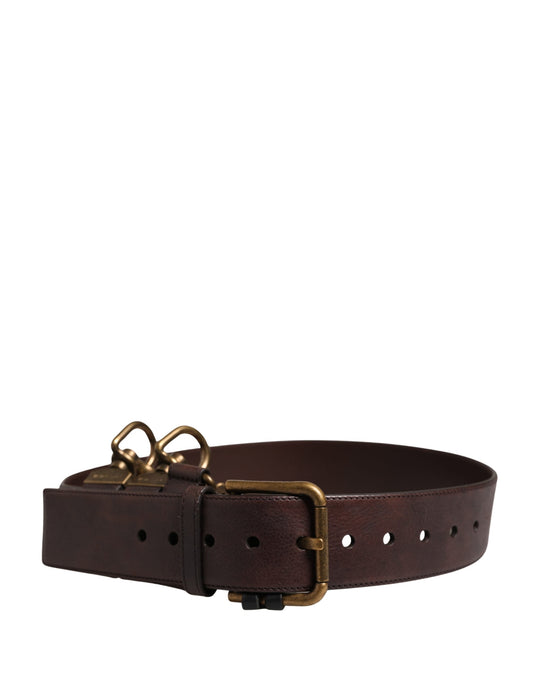 Men Brown Calfskin Leather Metal Buckle Belt