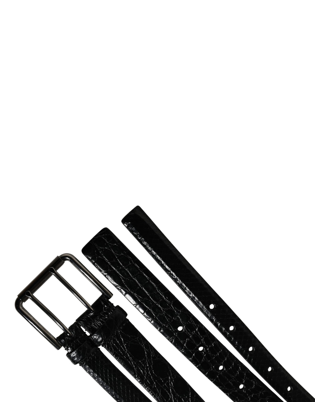 Men Black Exotic Leather Double Strap Belt
