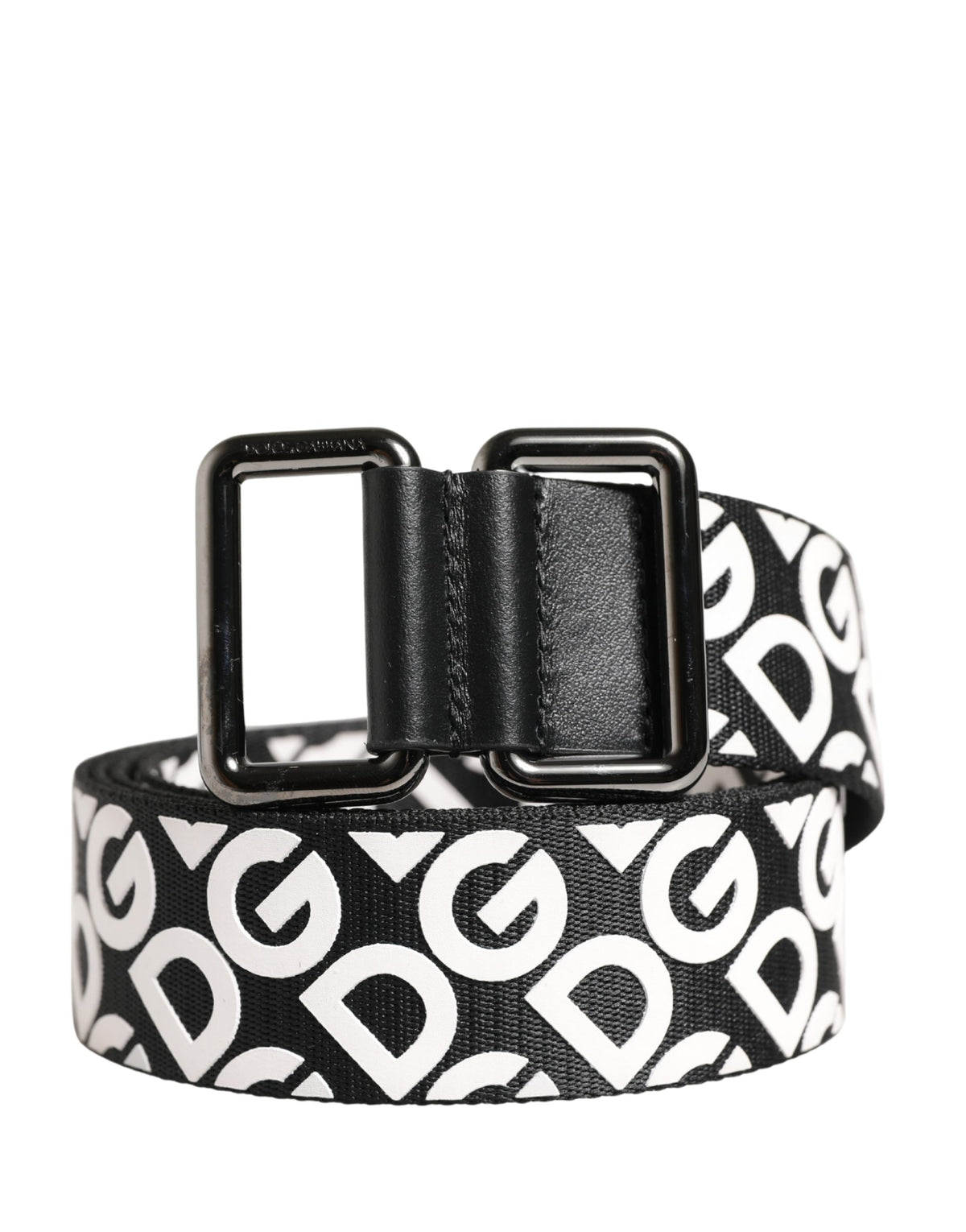 White Black Logo Leather Metal Buckle Belt