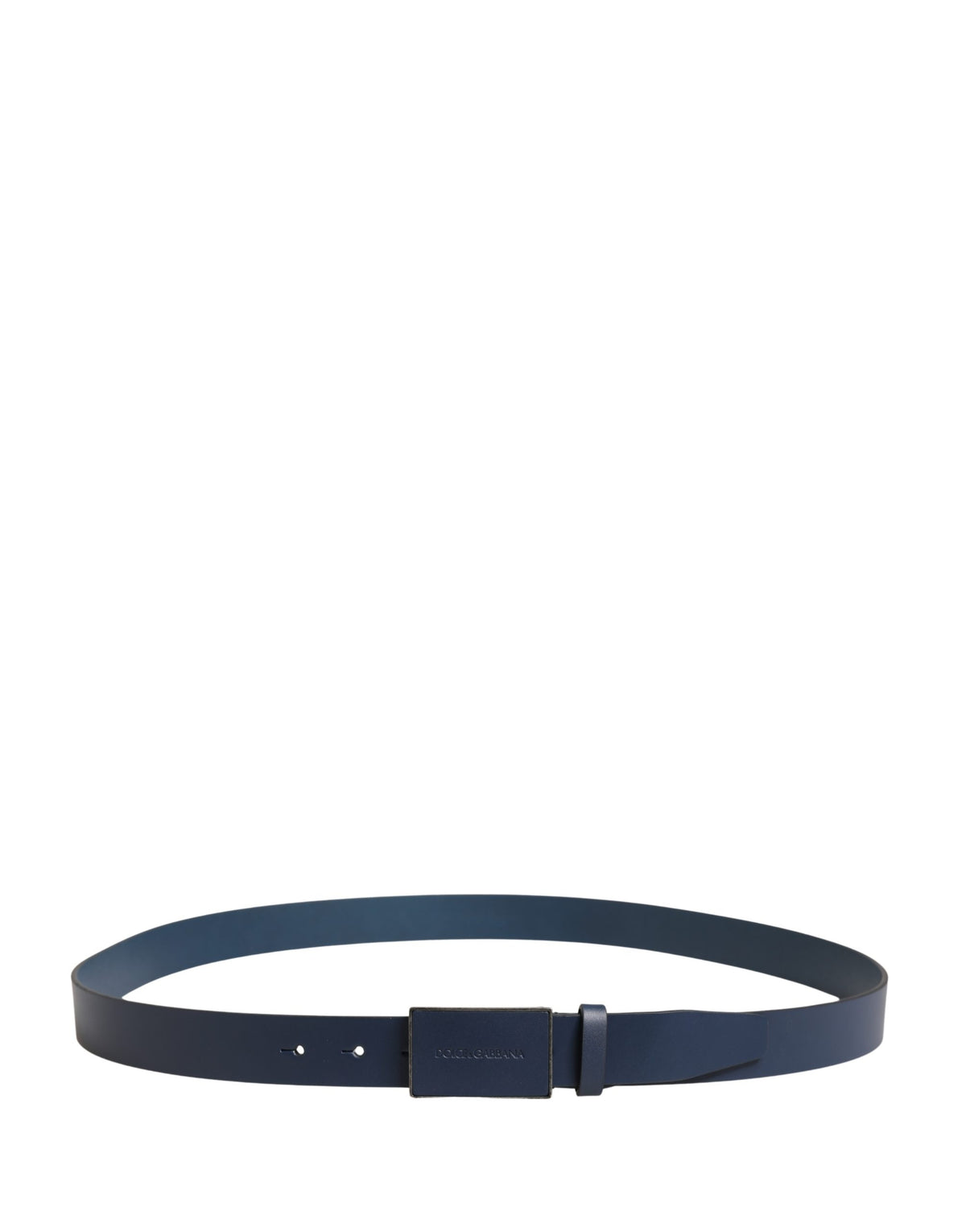 Blue Calf Leather Logo Metal Buckle Belt