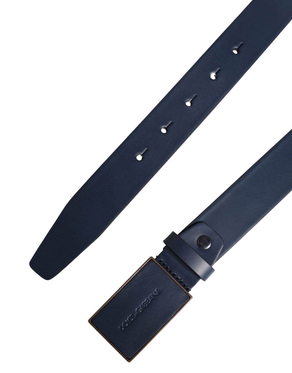 Blue Calf Leather Logo Metal Buckle Belt