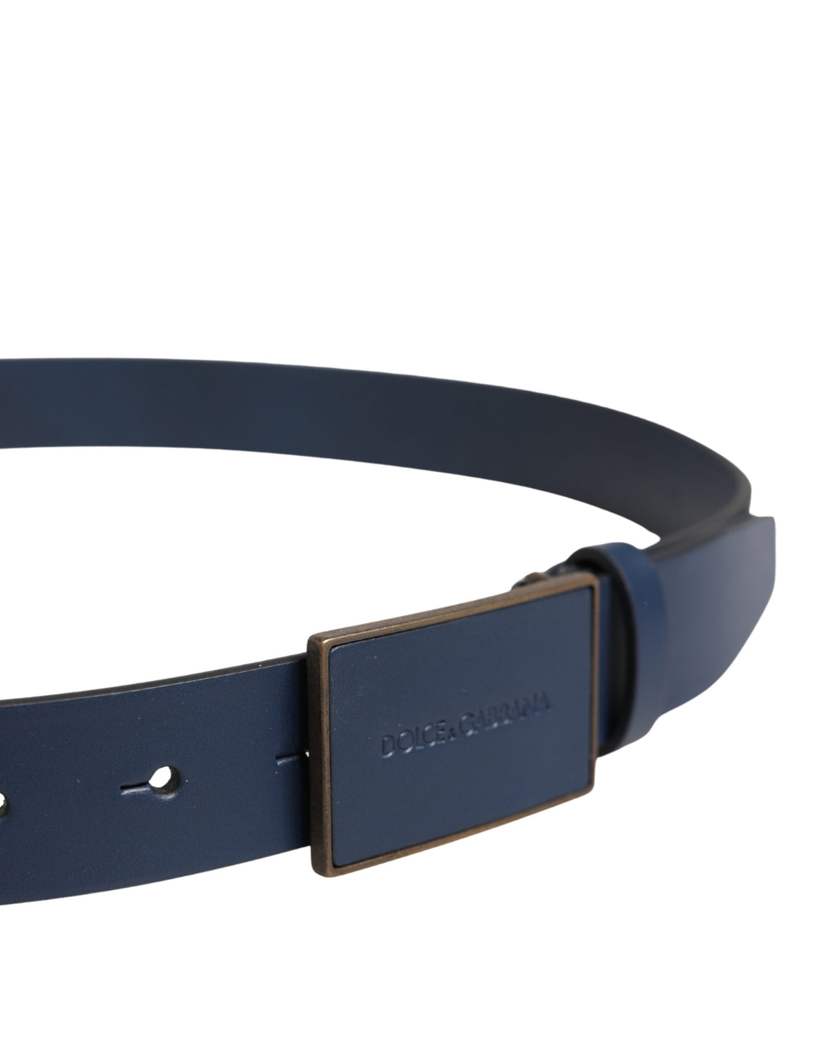 Blue Calfskin Leather Logo Metal Buckle Belt