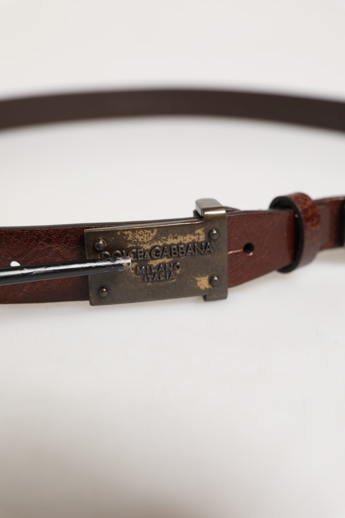 Men Brown Classic Leather Logo Buckle Belt