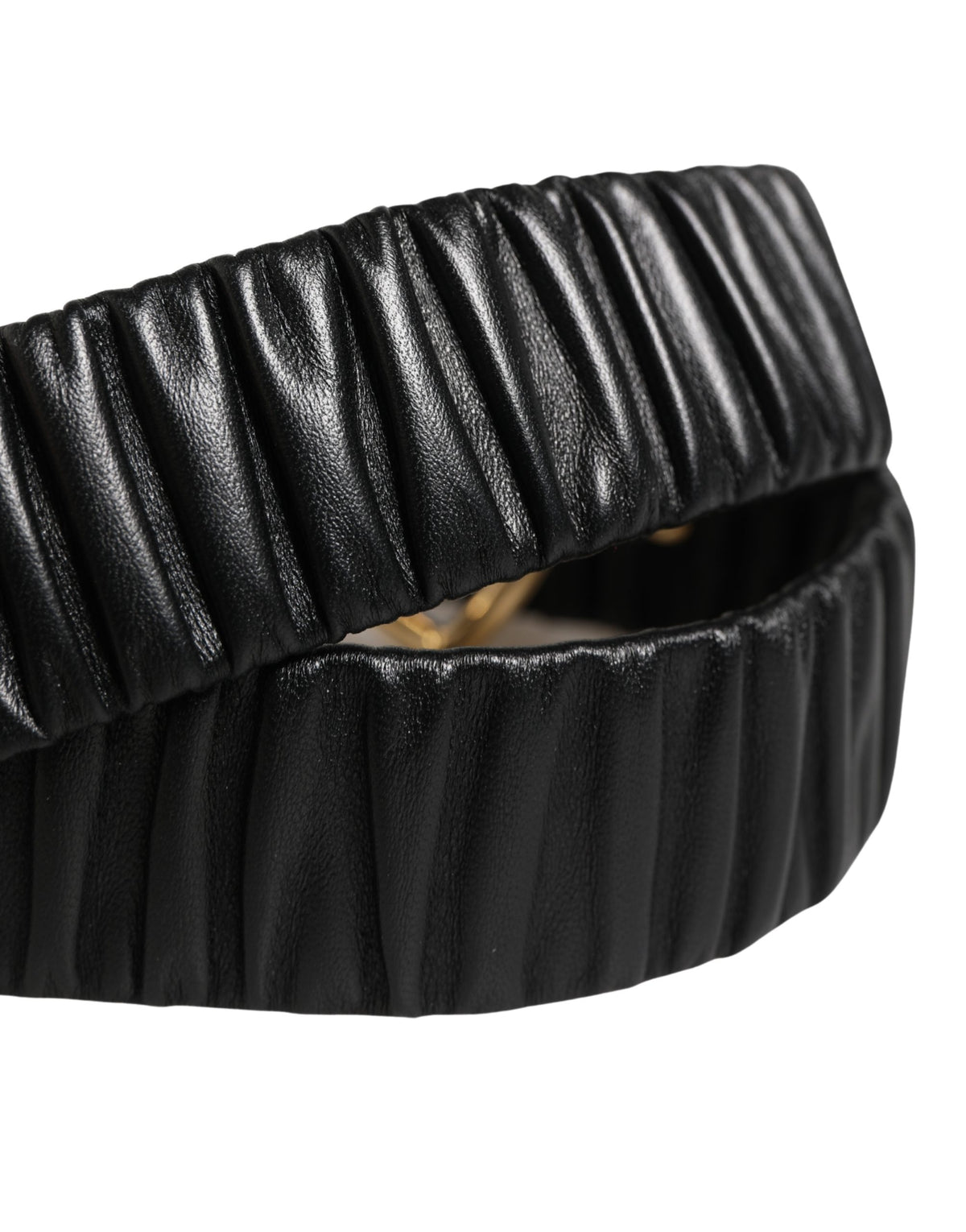 Black Leather Gold Heart Metal Buckle Belt