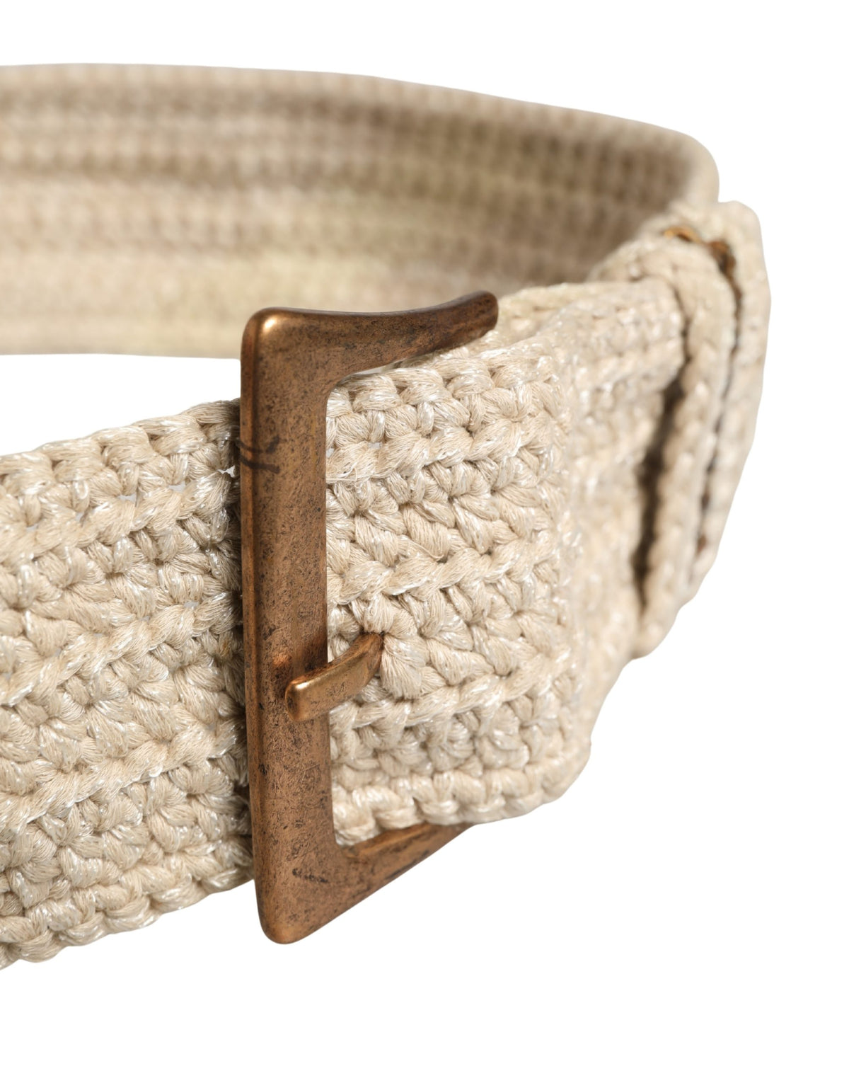 Beige Woven Vintage Metal Buckle Waist Belt