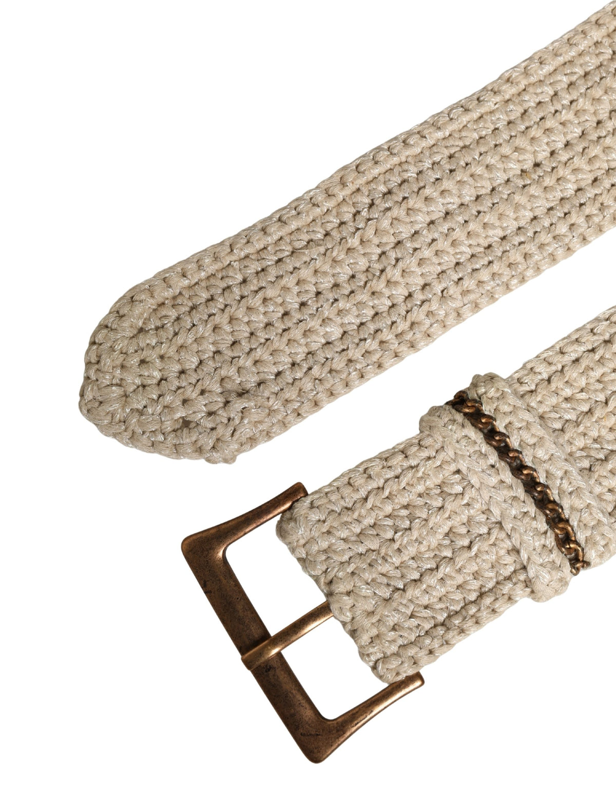Beige Woven Vintage Metal Buckle Waist Belt