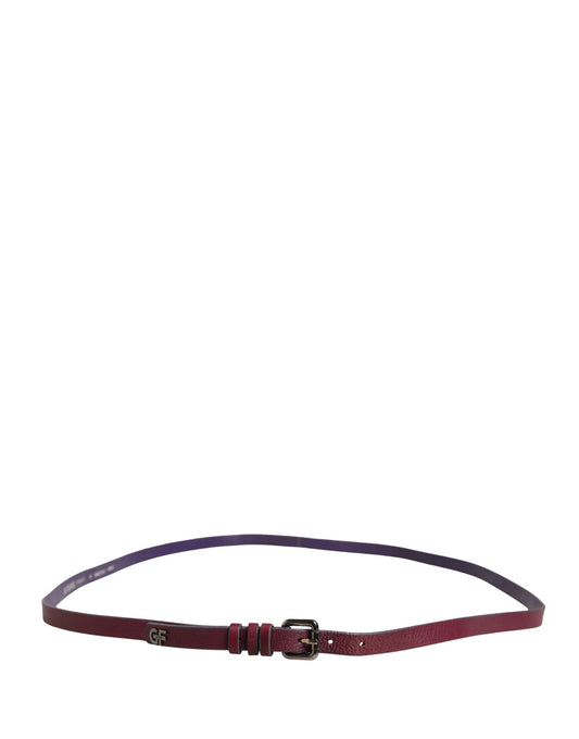 Maroon Leather Silver Metal Buckle Waist Women Belt