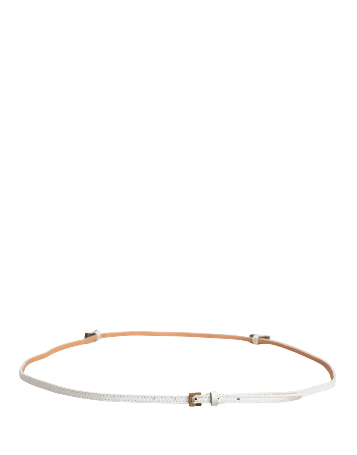 White Leather Skinny Gold Metal Buckle Belt