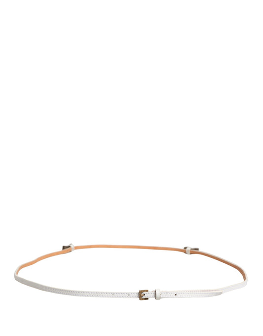 White Leather Skinny Gold Metal Buckle Belt